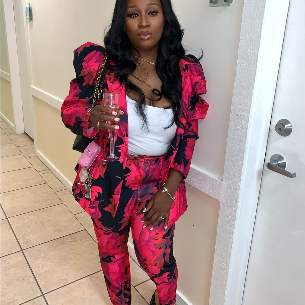 Floral pink and red large blazer matching set